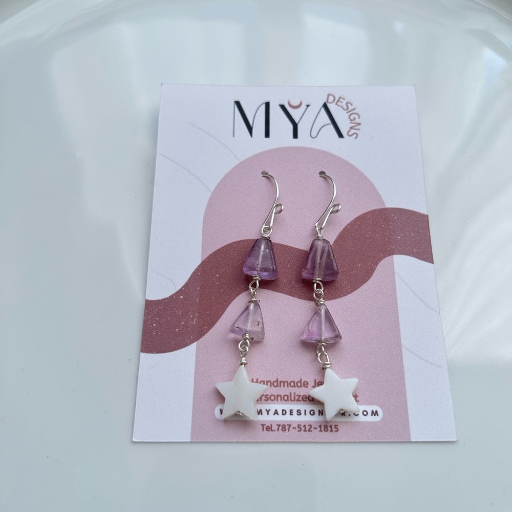 Mya Designs Purple and White Star Earrings